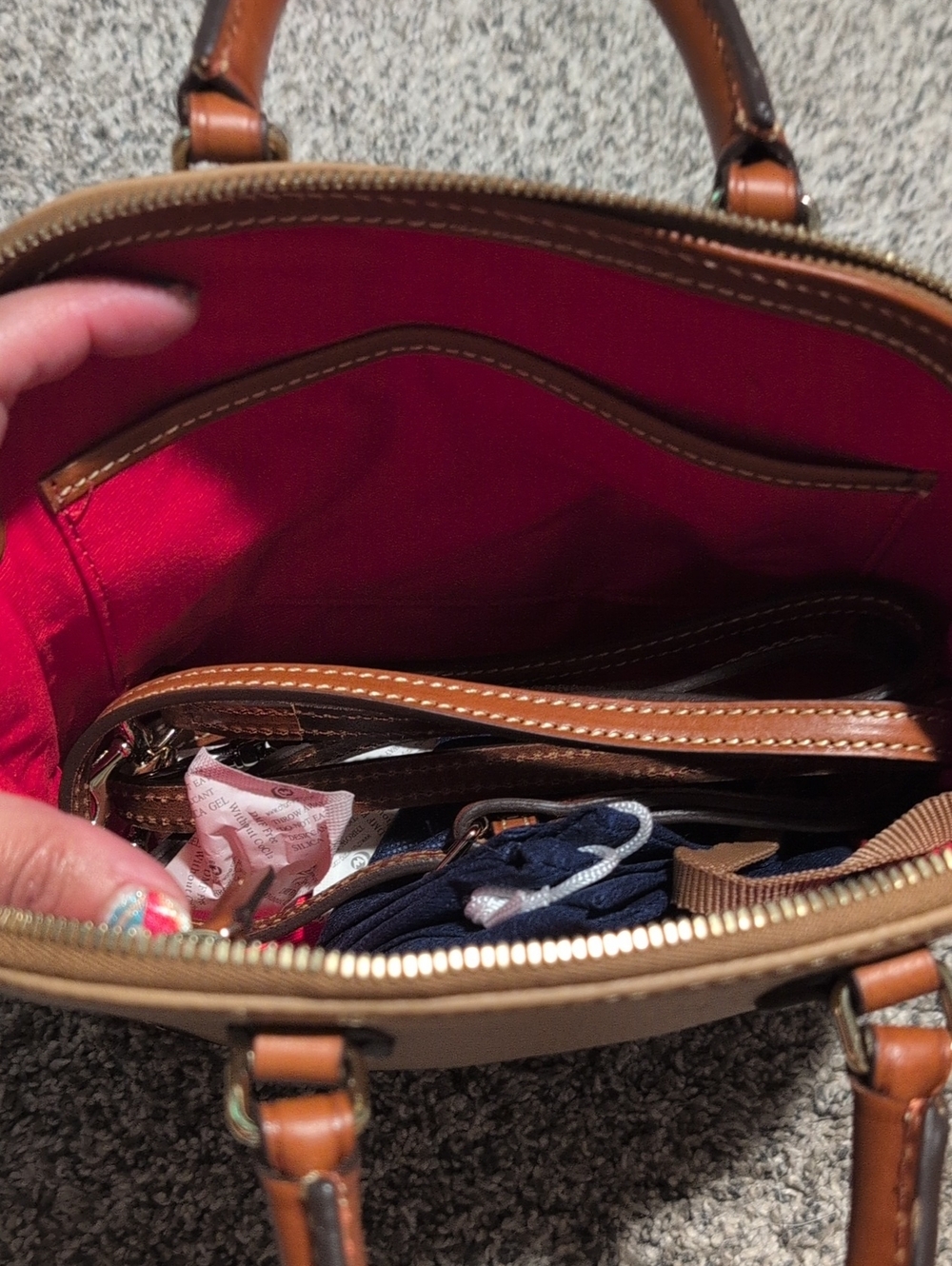 Dooney & Bourke Tan Pebble Leather Satchel with Brown Trim - Picture 4 of 8